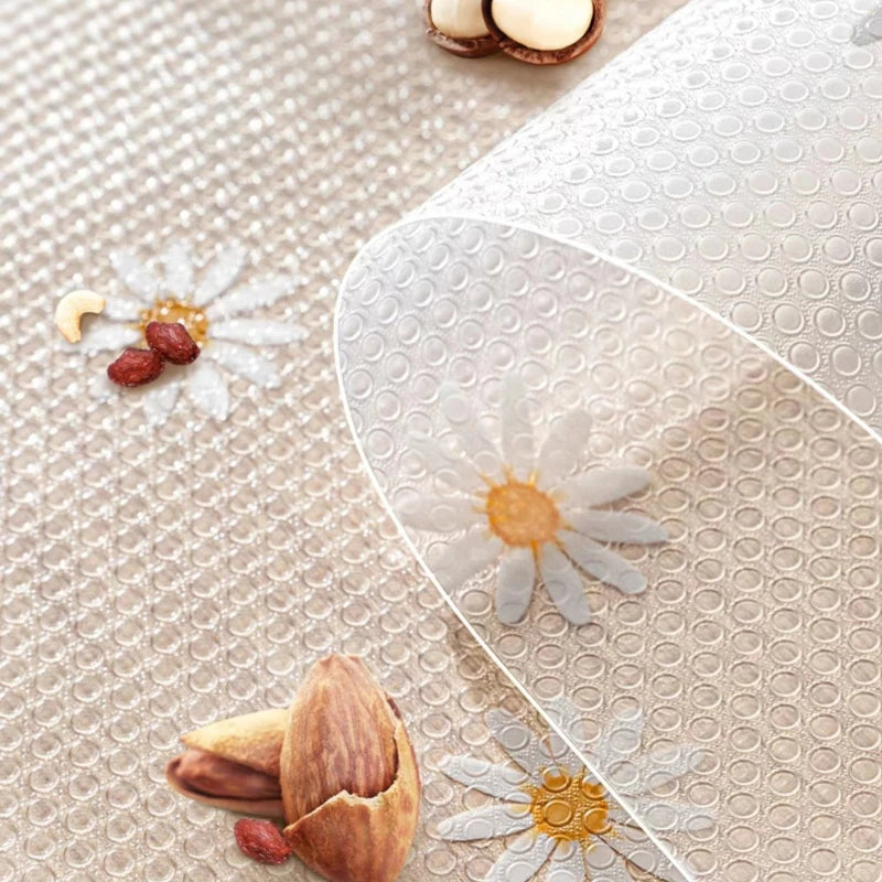1 Roll Daisy Shelf Liner For Kitchen Cabinets EVA Waterproof Fridge Pad Cupboard Mat Easy Placemats Non-Adhesive Drawer Liner