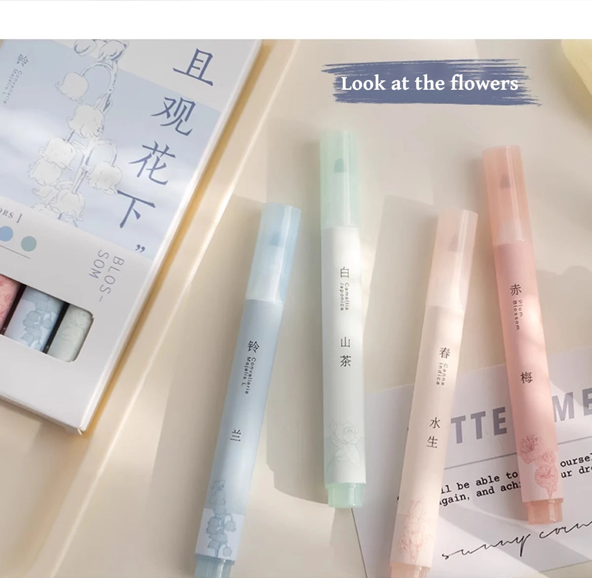 4PCS Retro Style Handbook Pen Marker Graffiti Brush Inscription Pen Office Culture and Educational Supplies