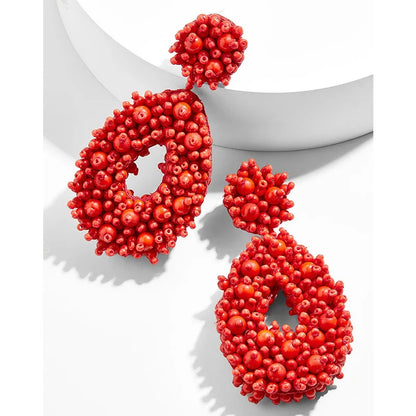 Bohemian Black Beaded Earrings Handmade Beads Drop Dangle Earrings For Women Statement Earrings Big Jewelry Brincos Accessories