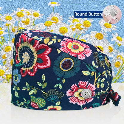 Cotton Lab Work Scrubs Caps Flower Printing Medical Scrubs Women Surgical Caps Health Service Caps Operator Hats Nursing Hats
