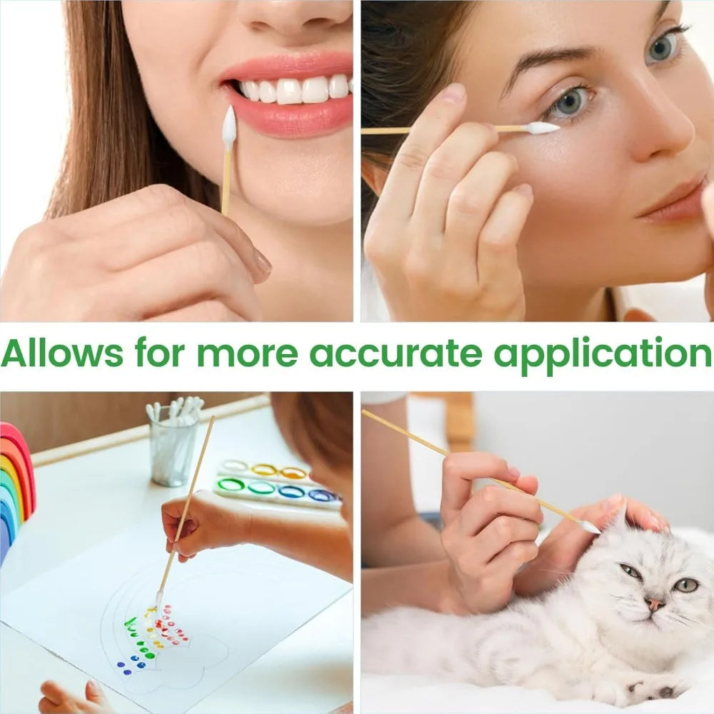 100/300PCS 6 Inch Precision Tips Cotton Swabs - Long Wooden Stick Cotton Buds Pointed Cotton Swabs With Case - Cotton