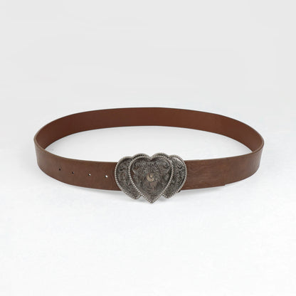 Vintage Heart Leather Belt Love Buckle Retro Embossed Belt Men's Pattern Belt Ethnic Belt Western Jeans Belt Goth