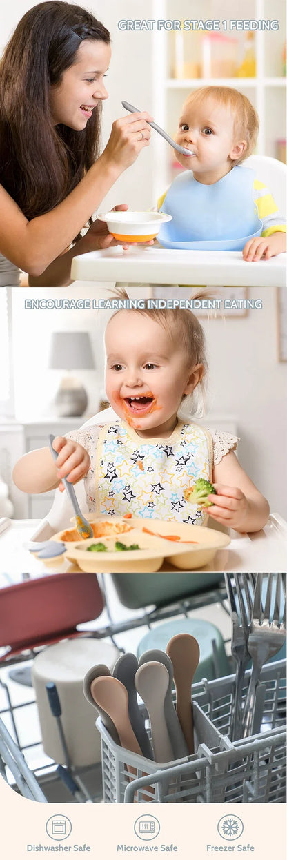 1PC Baby Soft Silicone Spoon Food-grade Silicone Children's Supplementary Feeding Training Spoon Long-handle Silicone