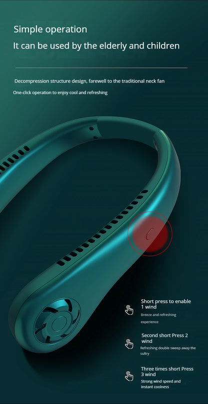 1200mAh Mini Air Cooling small neck Fan Portable Outdoor Sports USB Large Wind Powered Wireless Bladeless neck Fan