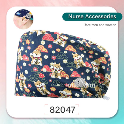 Cartoon Printed Operating Room Doctor Work Scrub Hat Pharmacy Dentistry Clinic Surgical Cap Adjustable Medical Nurse Accessories