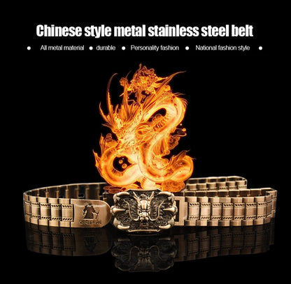 Men's belt metal stainless steel belt silver dragon retro-cologne silver belt high-end designer steel belt personality belt