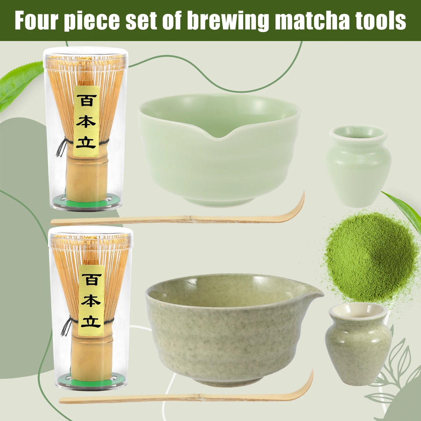 Matcha Making Kit Japanese Tea Set Scoop (Chashaku）Matcha  (Chasen) Tea Set with Ceramic Bowl Bamboo Accessories for Tea Lovers