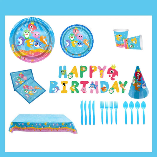 Shark Birthday Party Disposable Tableware Tablecloth Party Supplies Boys Girls Baby Shower Party Dressing