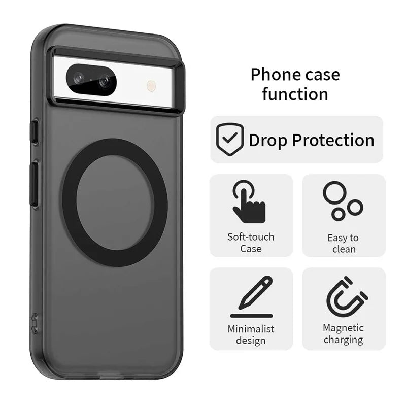 For Google Pixel 8A Case Magsafe Wireless Charging Cover Google Pixel 8A Case Shockproof Matte TPU Phone Bumper Google Pixel 8A