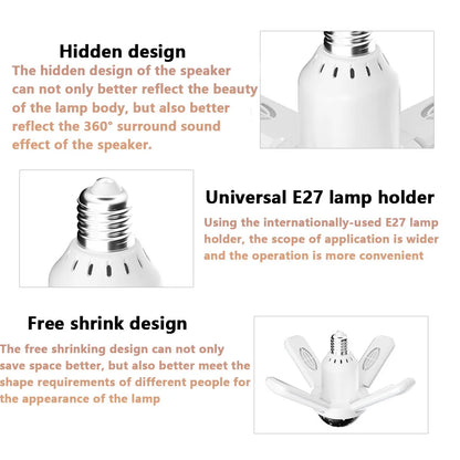 Smart LED Bulb 4-Leaves Lamp Music Bluetooth Audio Folding Remote Control Christmas Projection Starry Light for Party Wedding