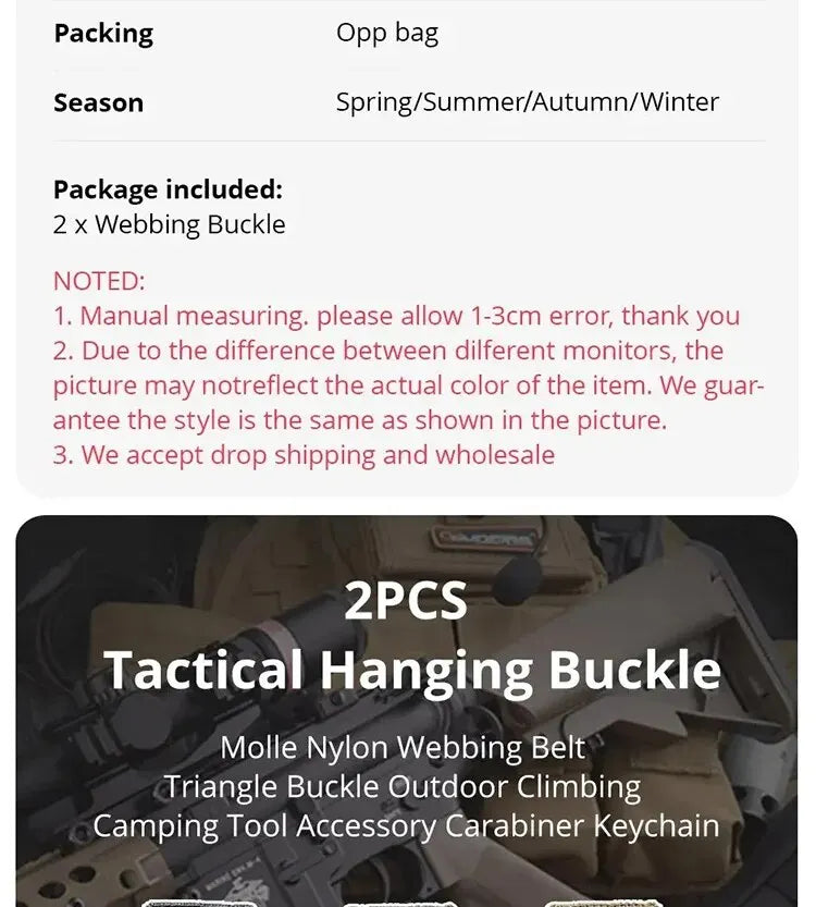 2pcs Tactical Hook Buckle, Mountaineering Hook Buckle Key Bag Accessories Hook Buckle Strap, Triangle Keychain for Outdoor Use