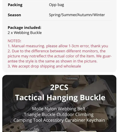 2pcs Tactical Hook Buckle, Mountaineering Hook Buckle Key Bag Accessories Hook Buckle Strap, Triangle Keychain for Outdoor Use