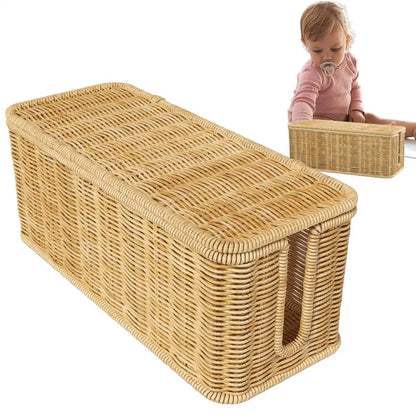2 Open Slots Cords Power Board Hider Box Rattan Cable Management Box Cable Hider Organizer Breathable Cable Box Organizer