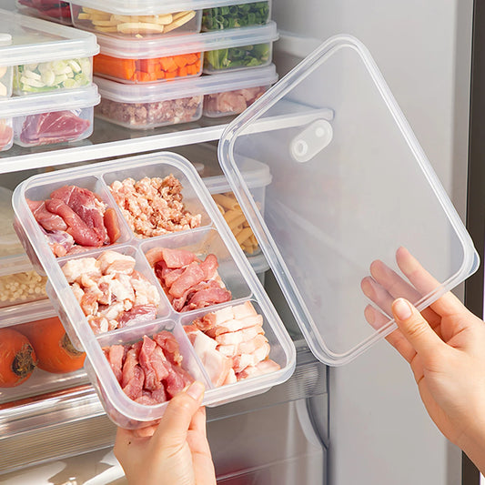 WORTHBUY 4/6-Grids Fridge Sealed Fresh-Keeping Box With Lid Plastic Freezer Food Storage Box Reusable Food Container For Kitchen