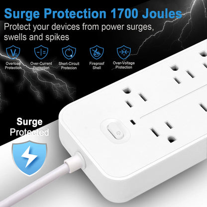 US Power Strip 6 AC Outlets 10A 110v 220v 3 USB Ports Sockets 1 TYPE-C Smart Patch Panel 2000w Black Power Surge Protection Plug