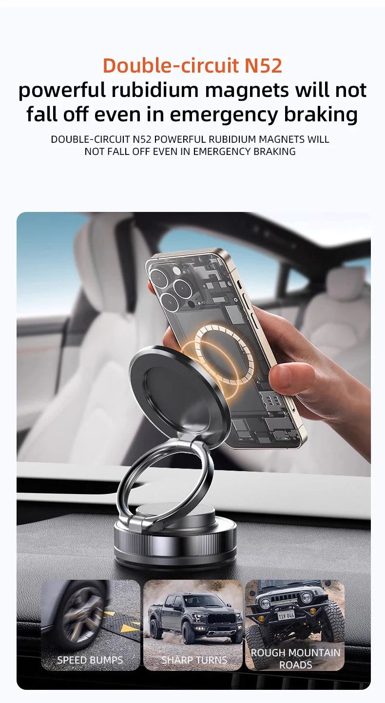 Foldable Car Phone Mount Dashboard Phone Bracket Ultra Magnetic Phone Holder 360 Degree Rotation Vacuum Suction Cup GPS Stand