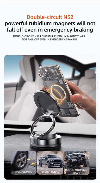 Foldable Car Phone Mount Dashboard Phone Bracket Ultra Magnetic Phone Holder 360 Degree Rotation Vacuum Suction Cup GPS Stand