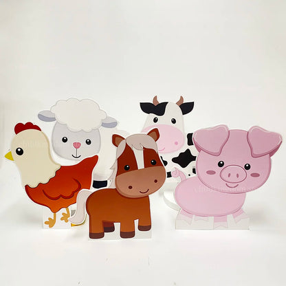 6Pcs Farm Birthday Party Animals KT Board Farm Cow Cutouts DIY Birthday Balloons Farm Theme Birthday Baby Shower Party Backdrops