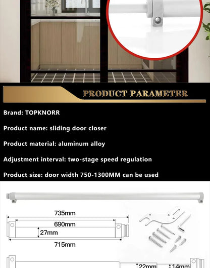 Sliding Door Buffer Automatic Door Closer Aluminum Alloy Wooden Door Screen Window Door Pneumatic Household Door Closer 80kg