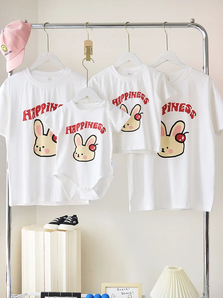 Family Cute Matching T Shirts Parent-child Rabbit Clothes Funny Dad Mom and Son Daughter Cotton Tees Tops Baby Newborn Bodysuit