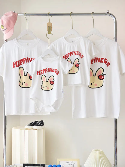 Family Cute Matching T Shirts Parent-child Rabbit Clothes Funny Dad Mom and Son Daughter Cotton Tees Tops Baby Newborn Bodysuit