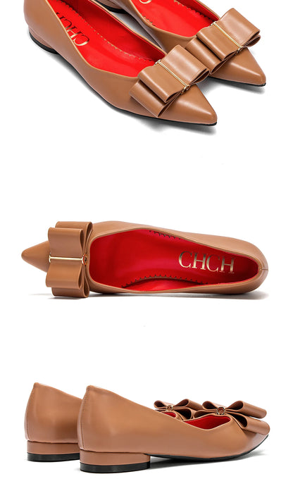 CHCH Women's Flat Shoes New Black Pointed Bow Business Shoes Comfortable Commuting Women's Shoes