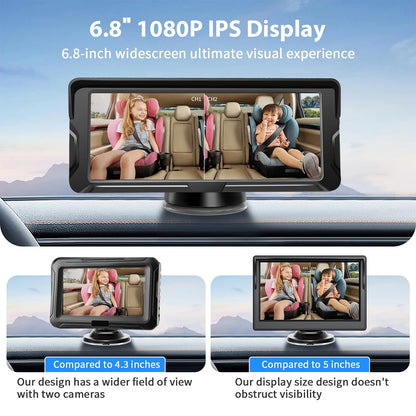 Car Baby Camera Dual Channel 6.8inch 1080P Display with 2 IR Night  Camera and 150° Wide View Angle Automotive Baby Camera