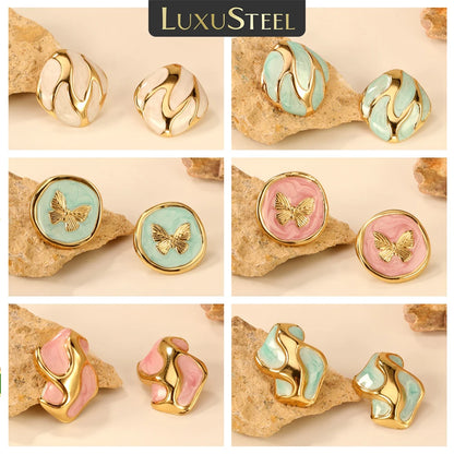 LUXUSTEEL Irregular Vitality Earrings Butterfly Women Stud Earrings Round Stainless Steel Female Ear ring Elegant Jewelry Gift