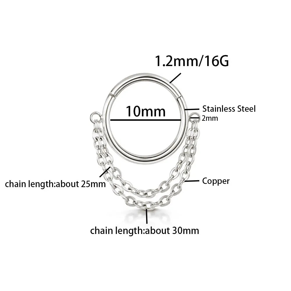 16G Stainless Steel Chain Conch Ear Piercing Hinged Clicker Segment Septum Ear Ring Cartilage Sleeper Earring Helix Piercing