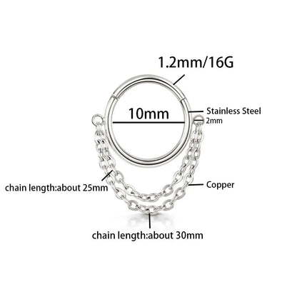 16G Stainless Steel Chain Conch Ear Piercing Hinged Clicker Segment Septum Ear Ring Cartilage Sleeper Earring Helix Piercing
