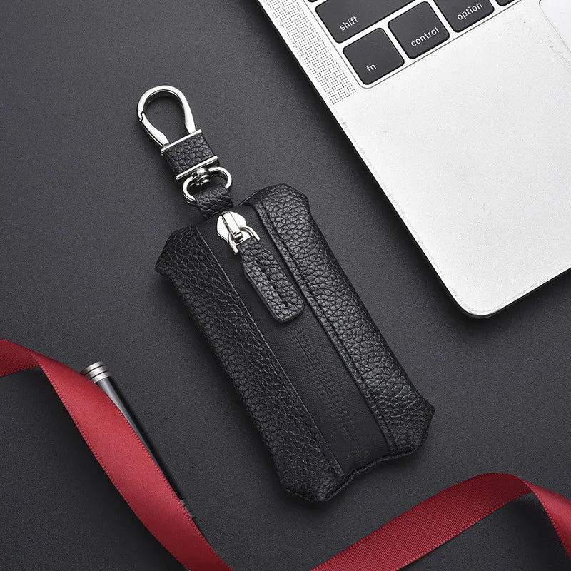 Unisex PU Leather Key Case for Car Key Wallet Pocket Key Holder Organizer Pouch Key Organizer Large Capacity Zipper Key Bag