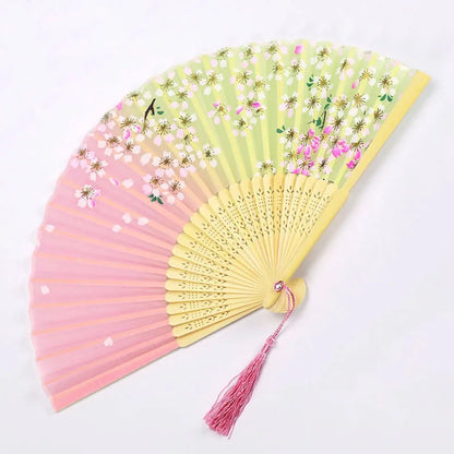 Bamboo Folding Fan Silk Chinese Fan Hand Women Black Fan Summer Female Dance Home Decoration Party Gift Home Ornament Fan Black