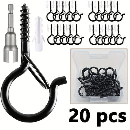 Hanger Hooks with Safety Buckle,Windproof Screw Hooks for Hanging Outdoor String Lights,Ceiling Hooks  Plants,Christmas Lights