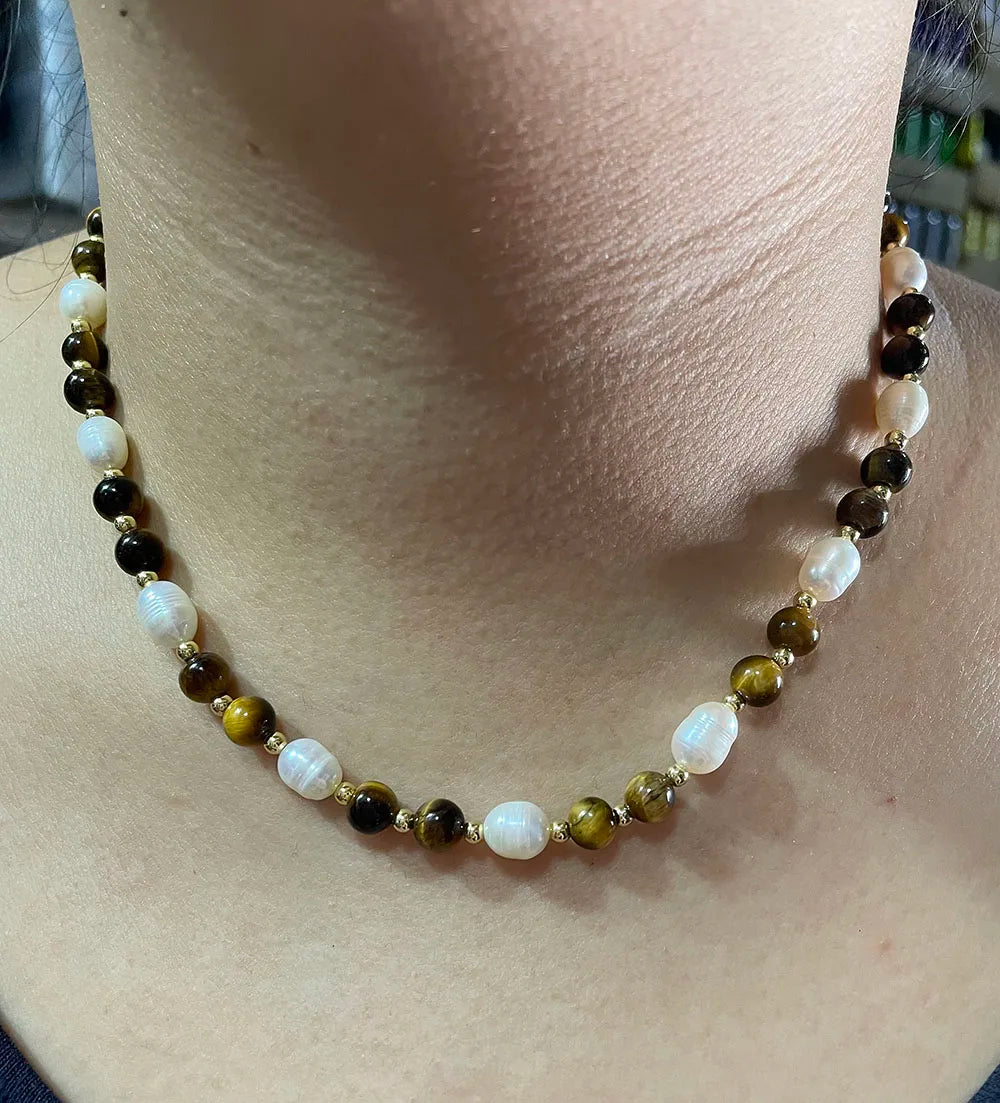 Unique design Pearl women's handmade pink colorful irregular gravel face necklace popular gift banquet party trendy charm.