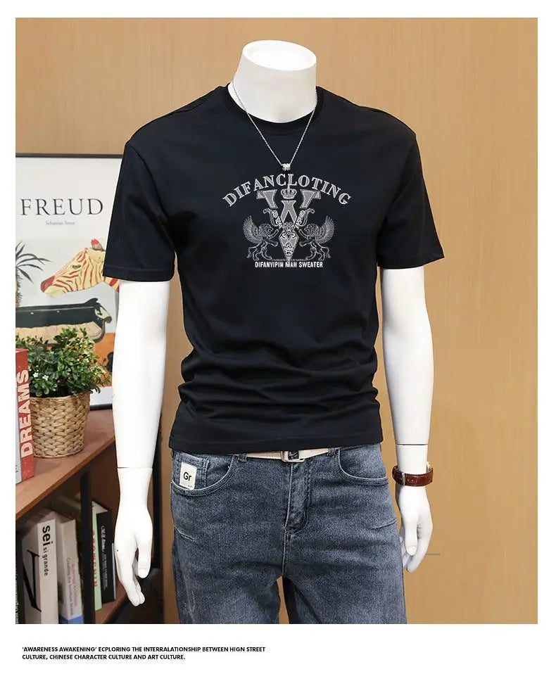 Men's T-shirts, Summer Round Neck Printed Trendy Men's Casual Versatile Short Sleeve Tops