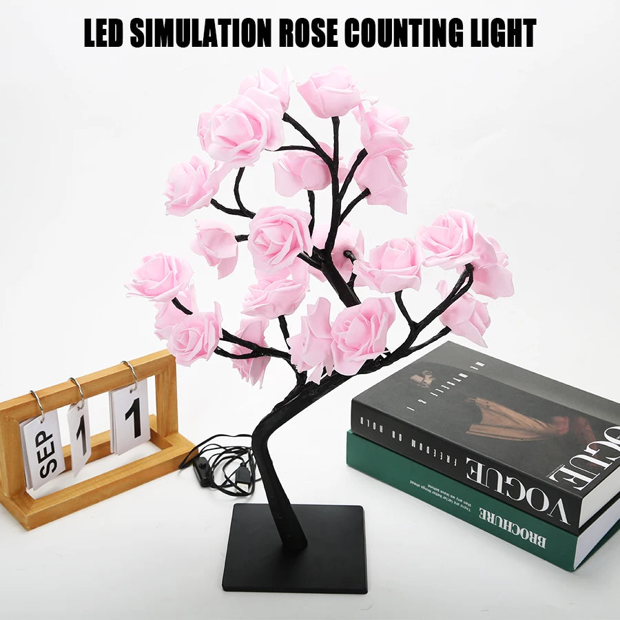 LED Table Lamp Rose Flower Tree USB Night Lights Home Decoration LED Table Lights Parties Xmas Christmas Wedding Bedroom Decor