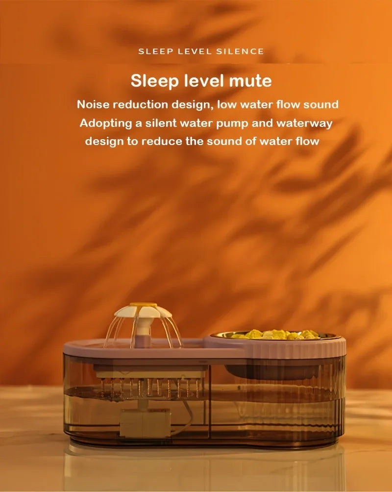 Automatic Cat Feeder Water Fountain With Large Capacity Flower Design Silent Pet Feeding System With Filter For Cats And Dogs