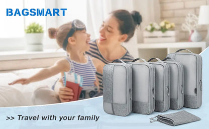 BAGSMART Compression Packing Cubes 6 Set Travel Organizers for Luggage Compressed Organizers  Suitcase Organizers with Shoe Bags