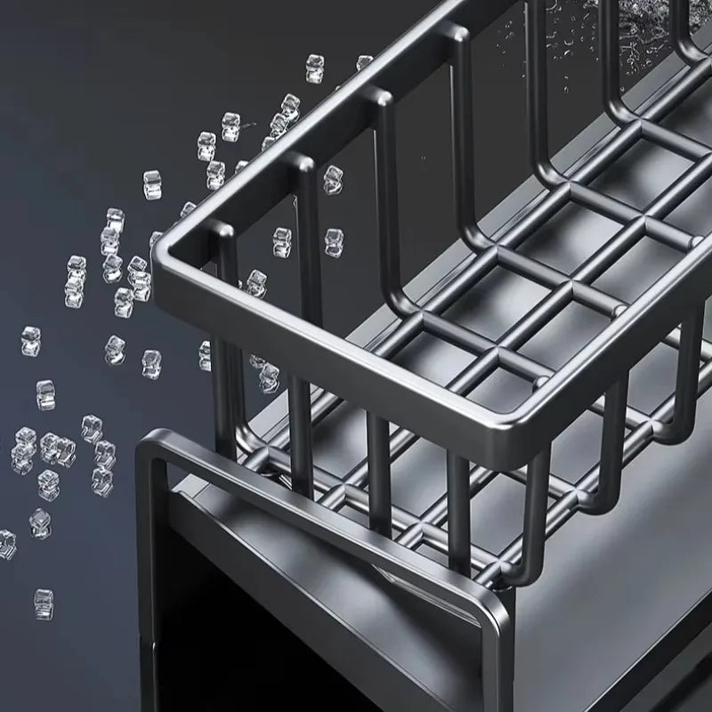 Kitchen Spice Storage Shelf with Drainage Rack, Installation Sink Organizer, Tap-Mounted Shelf for Home Kitchen Accessories