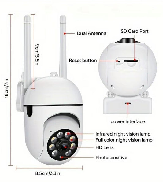 Home security camera, featuring night vision function, two-way audio, horizontal/vertical/zoom functions, used for motion tracki