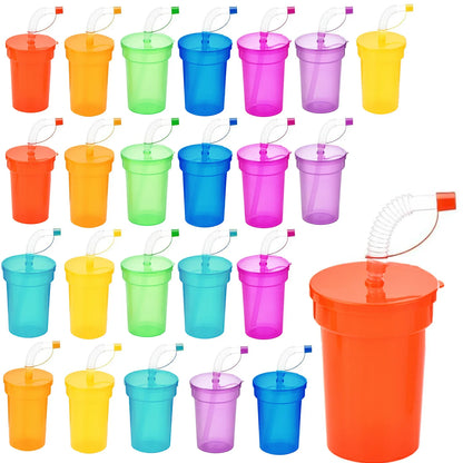 8/16/24pcs Neon Sipper Cups, Spill-Proof Cups with Lids and Straws - Ideal for School Events, Themed Parties, and Birthday Party