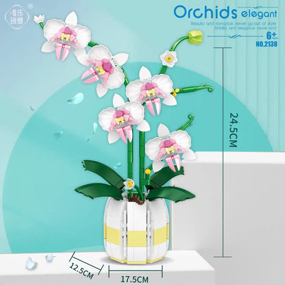 Orchid Building Blocks Flowers, Home Décor Accessory for Adults, Botanical Collection, Valentines Day Gift Idea (606 Pcs)