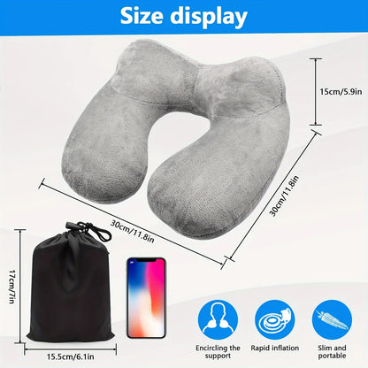 5Pcs Travel Pillow Set, Ergonomic Inflatable Travel Pillow with Earplugs - Soft Velvet Neck Support for Easy Storage and Carrying, Suitable for Airplanes, Cars, Offices and Campings, Sleep Rest Pillows