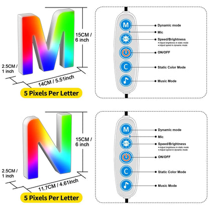 Smart LED Letters Lights Alphabet Light Decorative Name Letter Number Lamp Night Light USB MeRGBW App Music Sync Logo Game Home