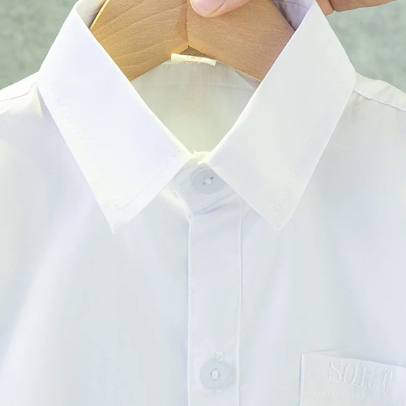 Summer New Baby Boy Shirt Simple Style White Short Sleeved Children'S Clothing Suitable For Heights Of 120-180cm