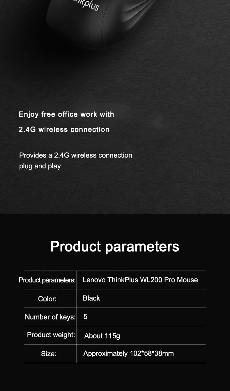 Mouse Lenovo Mouse Black Lenovo Wl200 Pro Rechargeable Light Sound Wireless Mouse