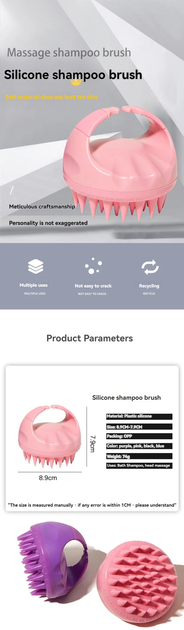 Scalp Scrubber Shampoo Brush Massager Clean Scalp Comb With Handle Hair Washing Brush Scalp Exfoliator Brush Head Scrubber Tools