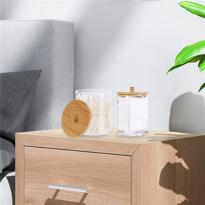 Cotton Swab Holder Bathroom Dispenser Storage Cotton Ball, Cotton Swab, Cotton Round Pads, Floss Picks - Clear Canister