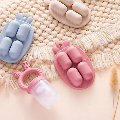 Bunny Animal Design Fruit Feeder Set Breast Milk Freezer Tray Food Soup Silicone Freezer Tray BPA Free Silicone Popsicle Mold