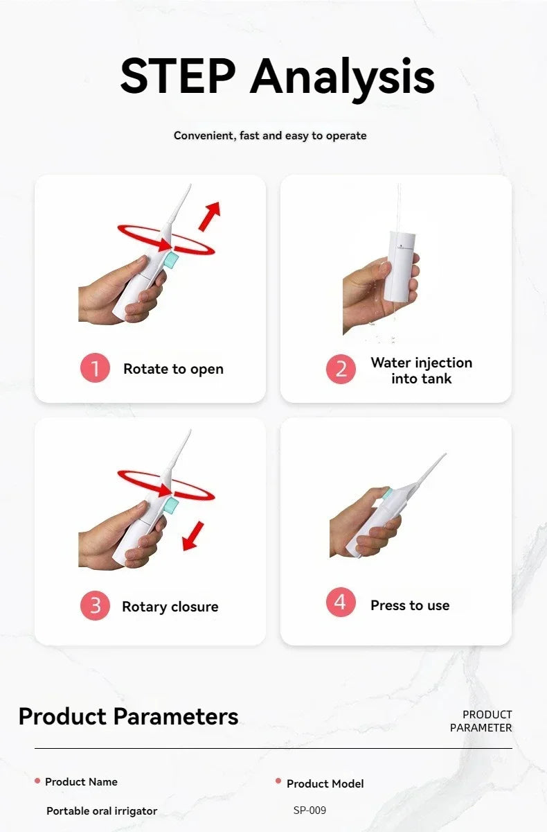 Oral Irrigator Cordless Water Teeth Cleaner Portable Water Dental Flosser Pick Teeth Pick for Teeth Cleaning